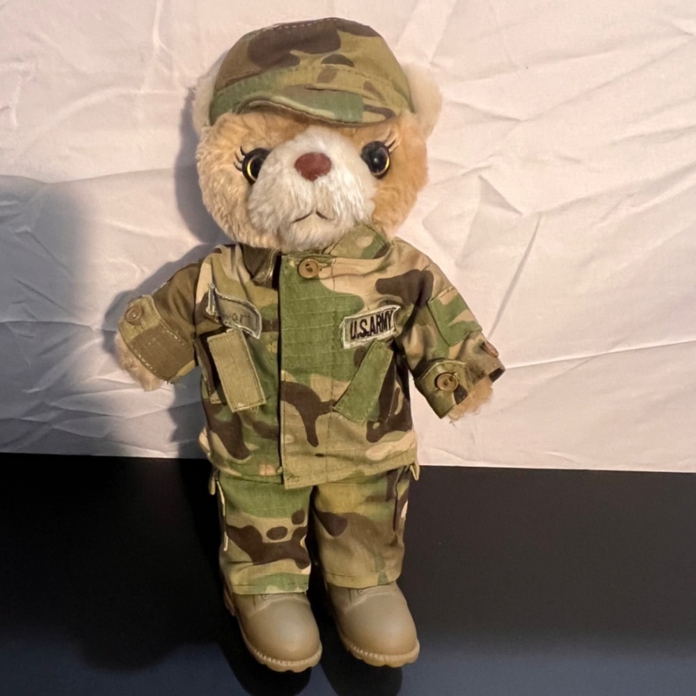 Vintage‎ 11in US Army Soldier Teddy Bear OCP Camo Green Excellent Stewart Patch